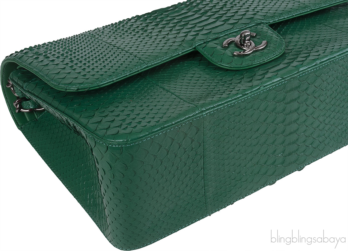 Chanel Classic Jumbo CC Emerald Green Python Flap Bag