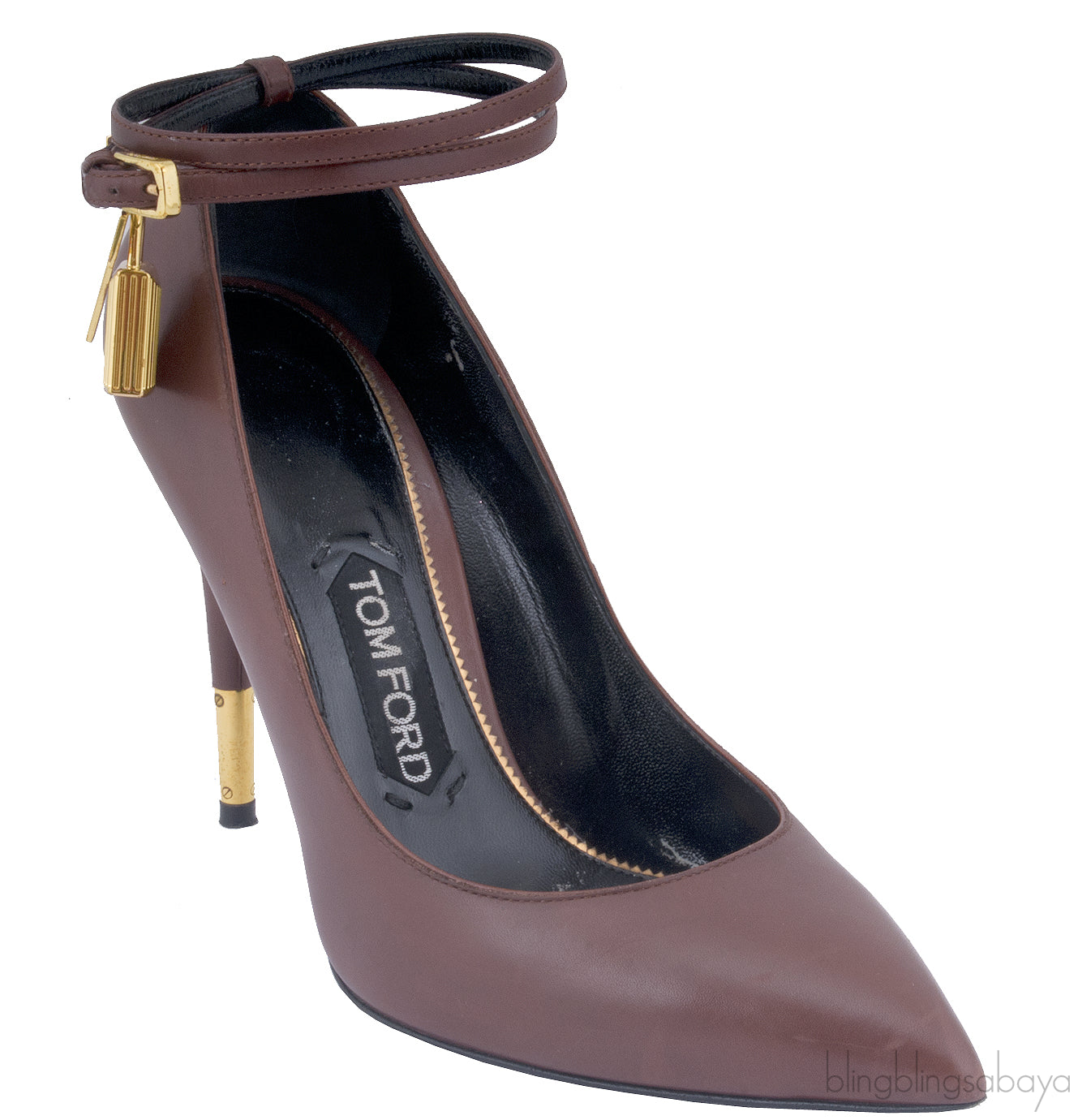 Brown Padlock Ankle Strap Pump