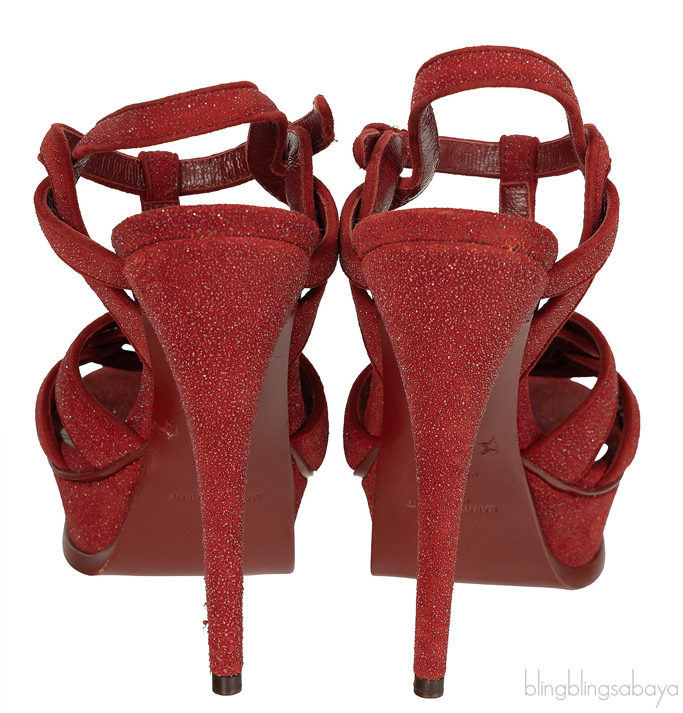 Yves Saint Laurent Red Glitter Finish Tribute Sandals 37.5