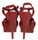 Yves Saint Laurent Red Glitter Finish Tribute Sandals 37.5