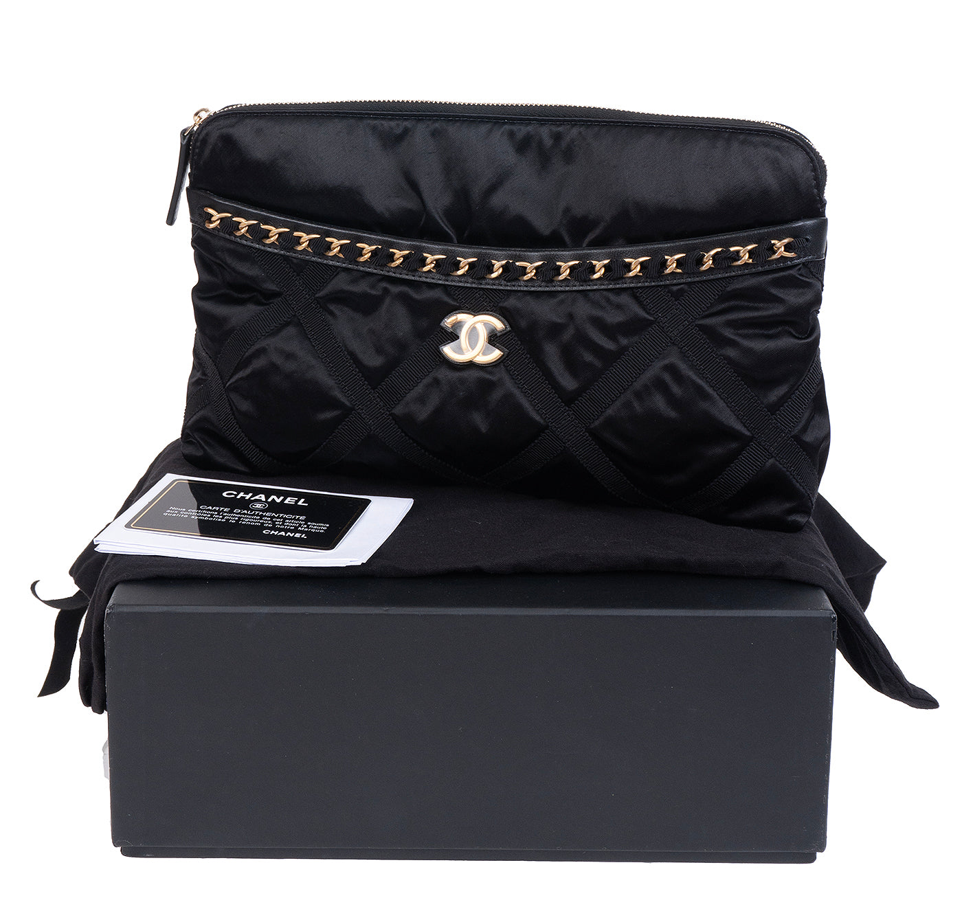 Chanel Nylon Grosgrain Large Lifestyle Pouch with Foldable Tote Bag