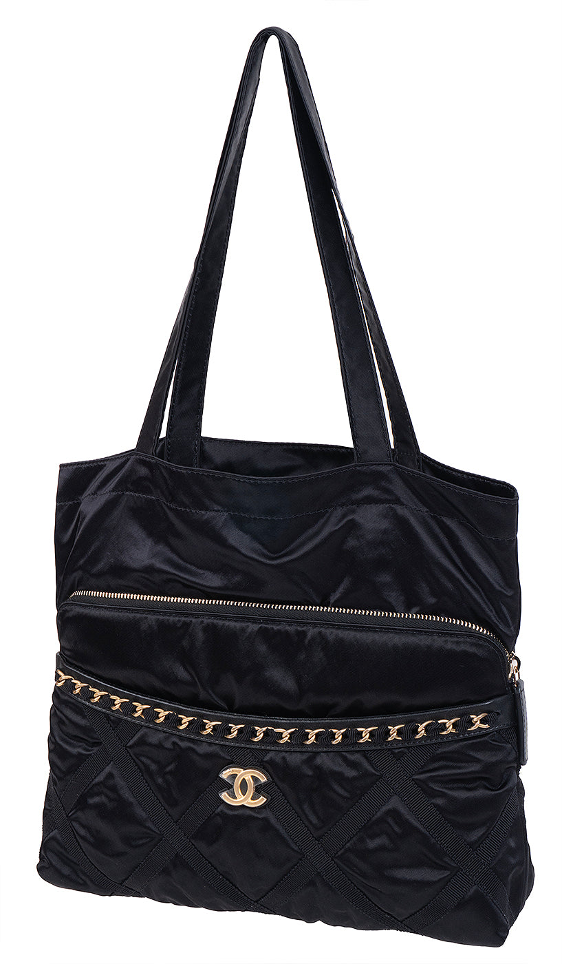 Chanel Nylon Grosgrain Large Lifestyle Pouch with Foldable Tote Bag