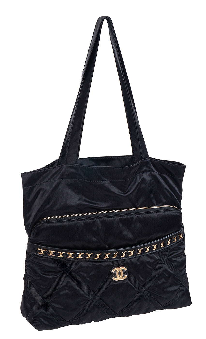 Chanel Nylon Grosgrain Large Lifestyle Pouch with Foldable Tote Bag