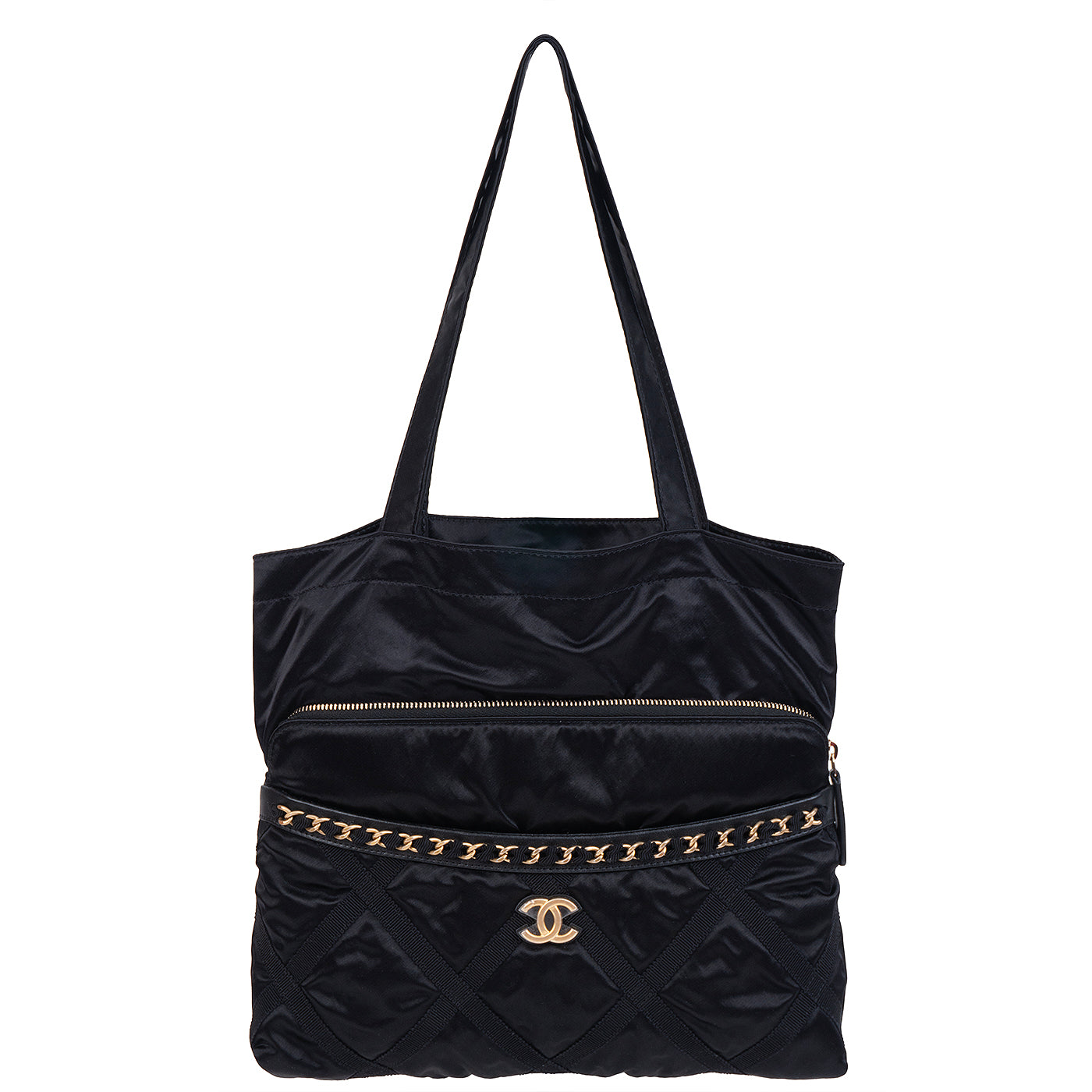 Chanel Nylon Grosgrain Large Lifestyle Pouch with Foldable Tote Bag