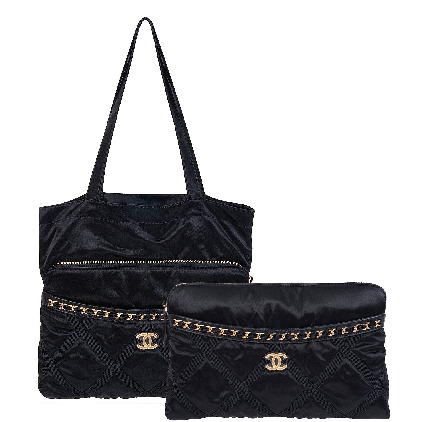 Chanel Nylon Grosgrain Large Lifestyle Pouch with Foldable Tote Bag