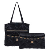 Chanel Nylon Grosgrain Large Lifestyle Pouch with Foldable Tote Bag