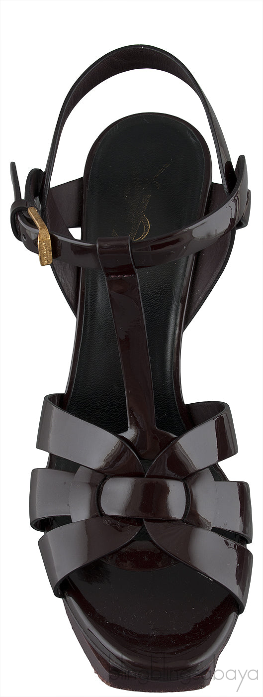 Yves Saint Laurent Tribute Burgundy Patent Sandals