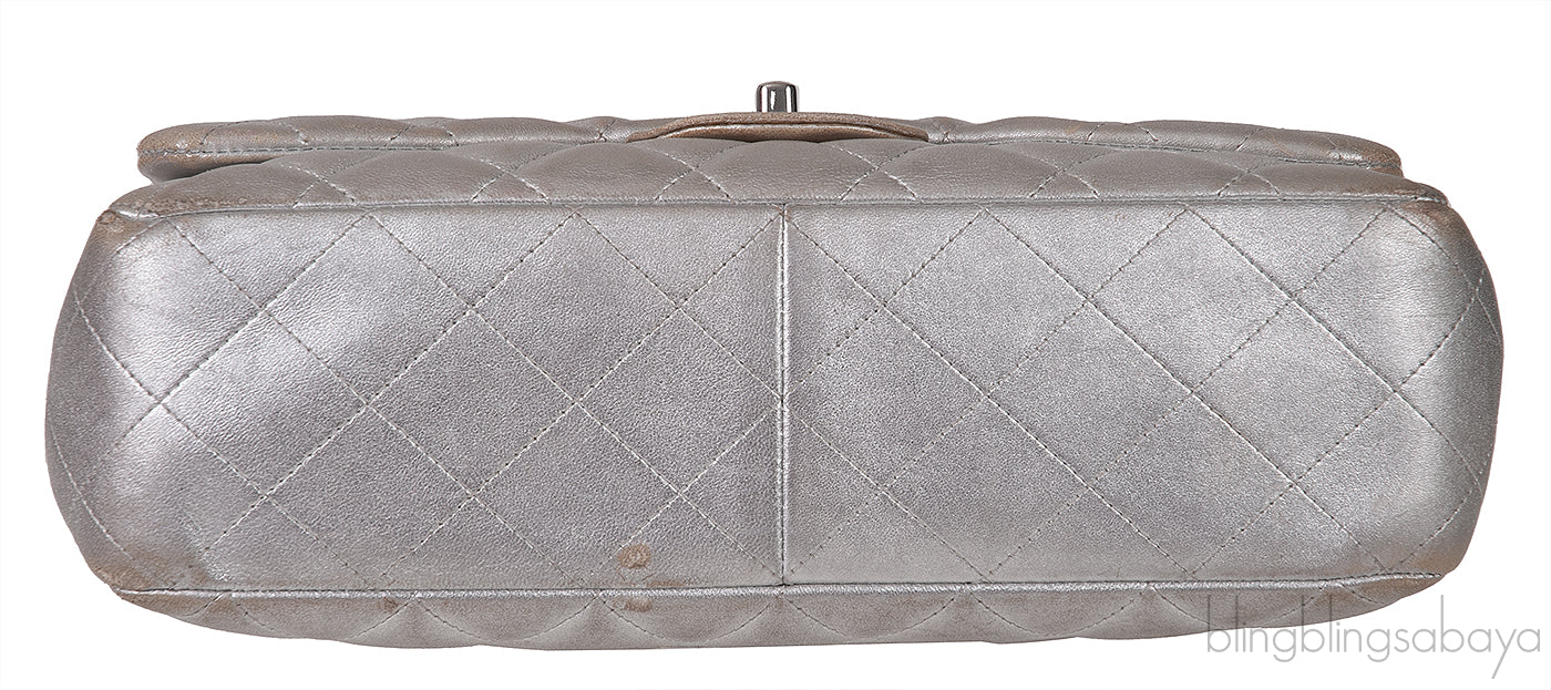 Chanel Silver Quilted Classic Jumbo Flap Bag PHW