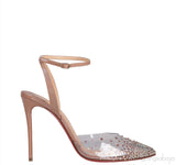 Nude PVC Crystal Slingback Heels
