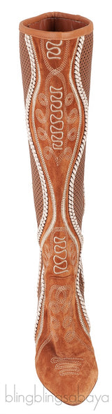 Brown Perforated Texan Knee High Boots