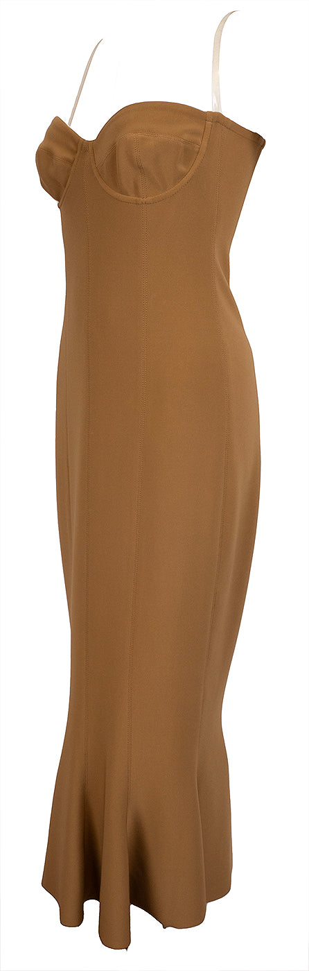Norma Kamali Brown Corset Midi Dress
