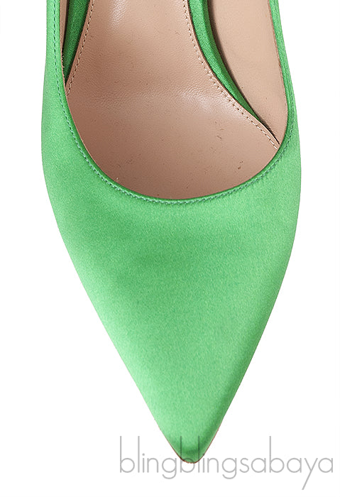 Green Satin Pointed Toe Heels