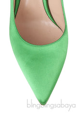 Green Satin Pointed Toe Heels