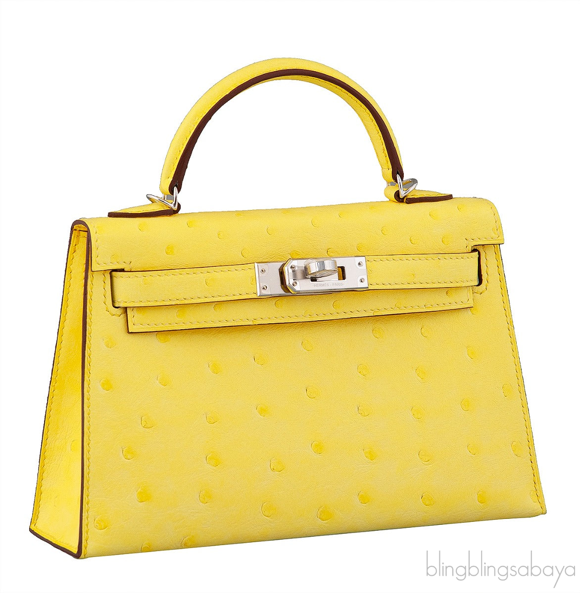 Kelly 20 Mini II Sellier Jaune Citron Ostrich PHW