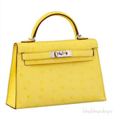 Kelly 20 Mini II Sellier Jaune Citron Ostrich PHW