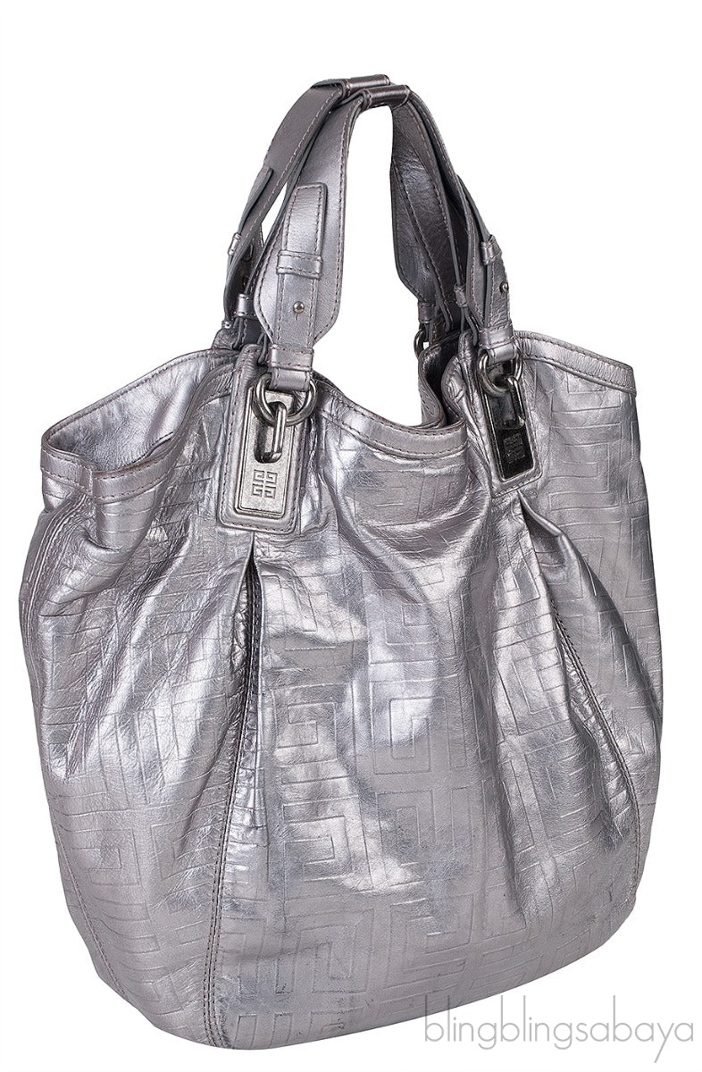 Givenchy Metallic Grey GG Leather Hobo Bag