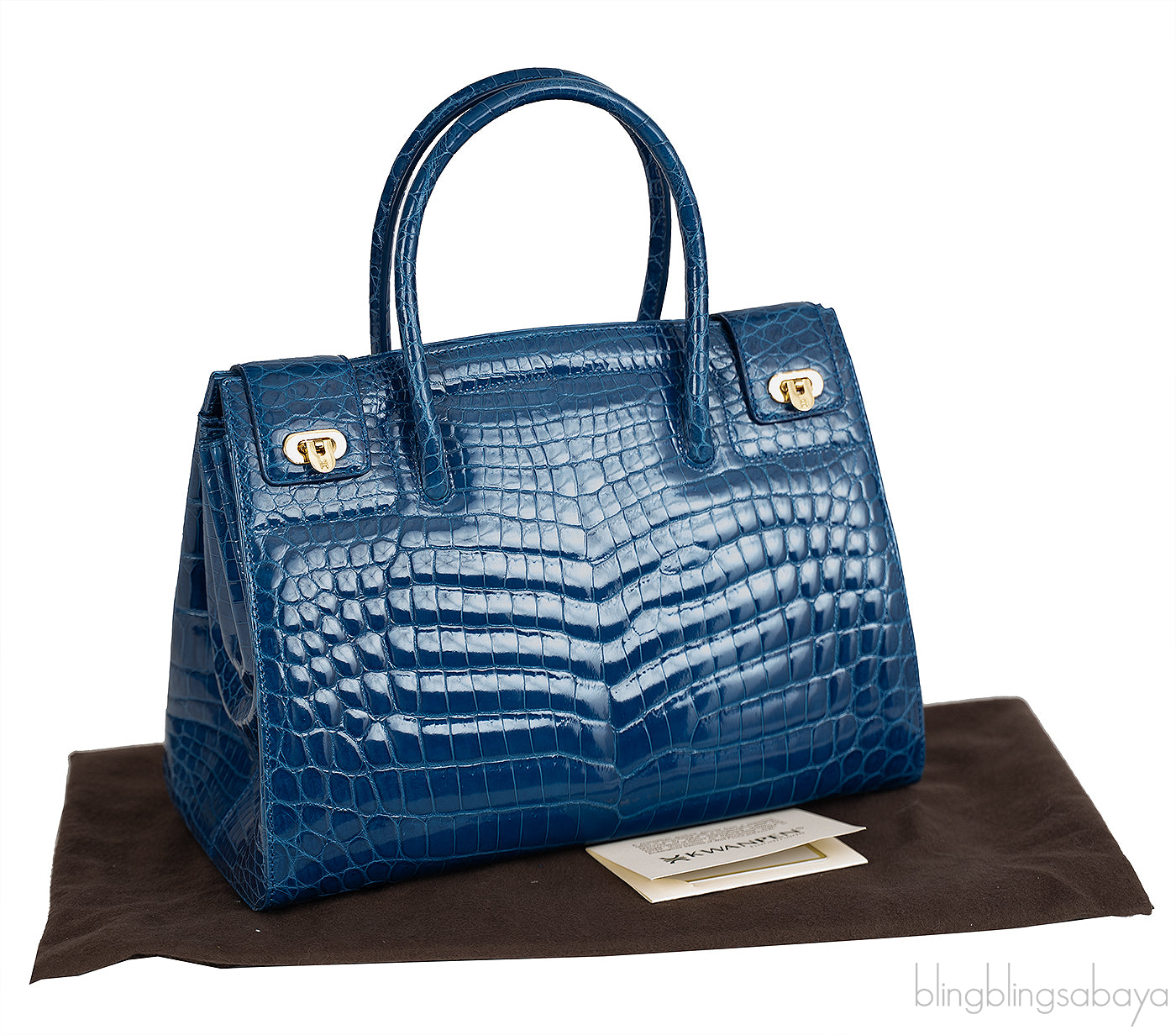 Kwanpen Blue Crocodile Top Handle Bag