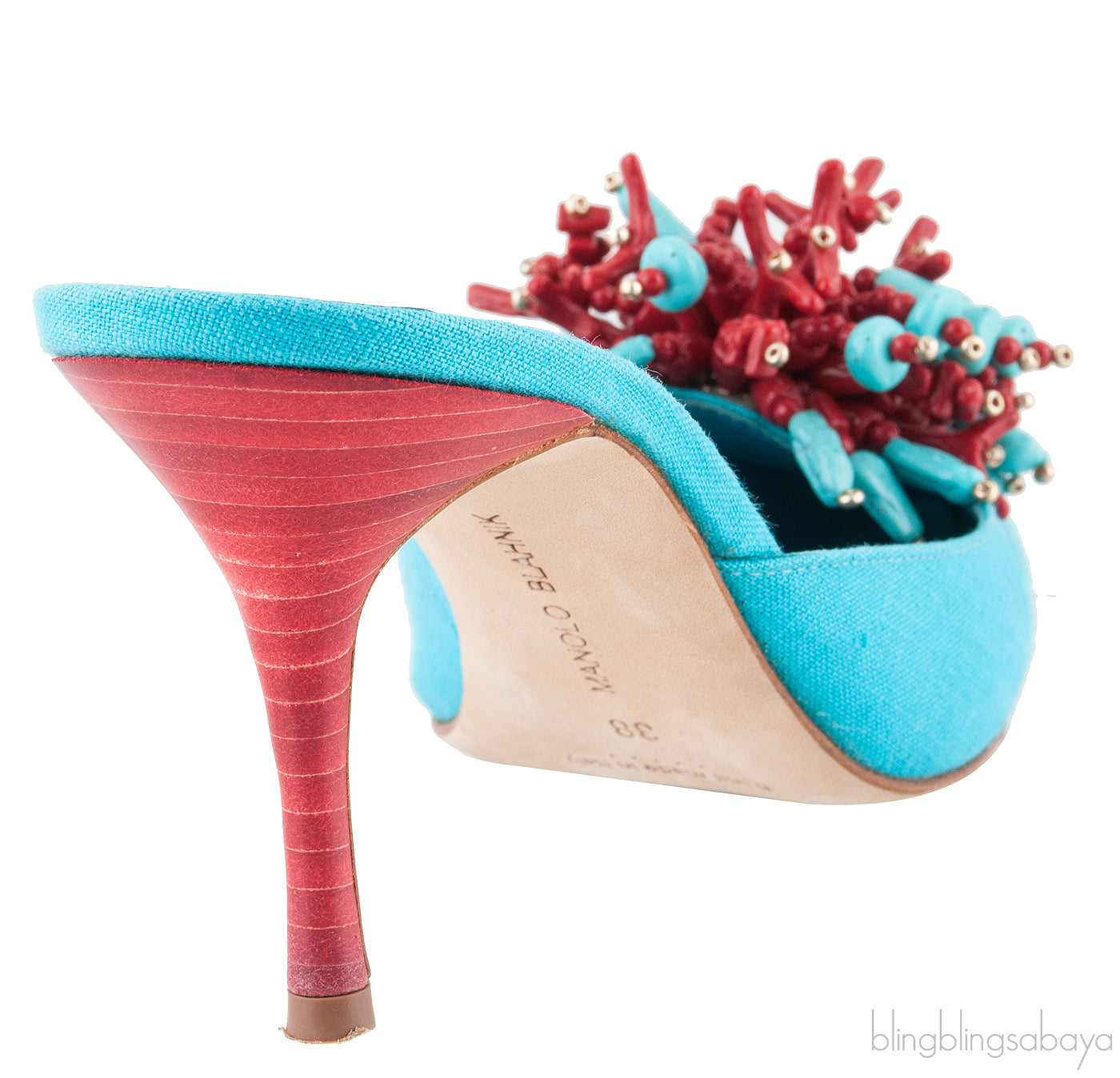 Teal Vorga Beaded Slide Sandals