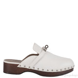 Hermes Carlota White Leather Mules