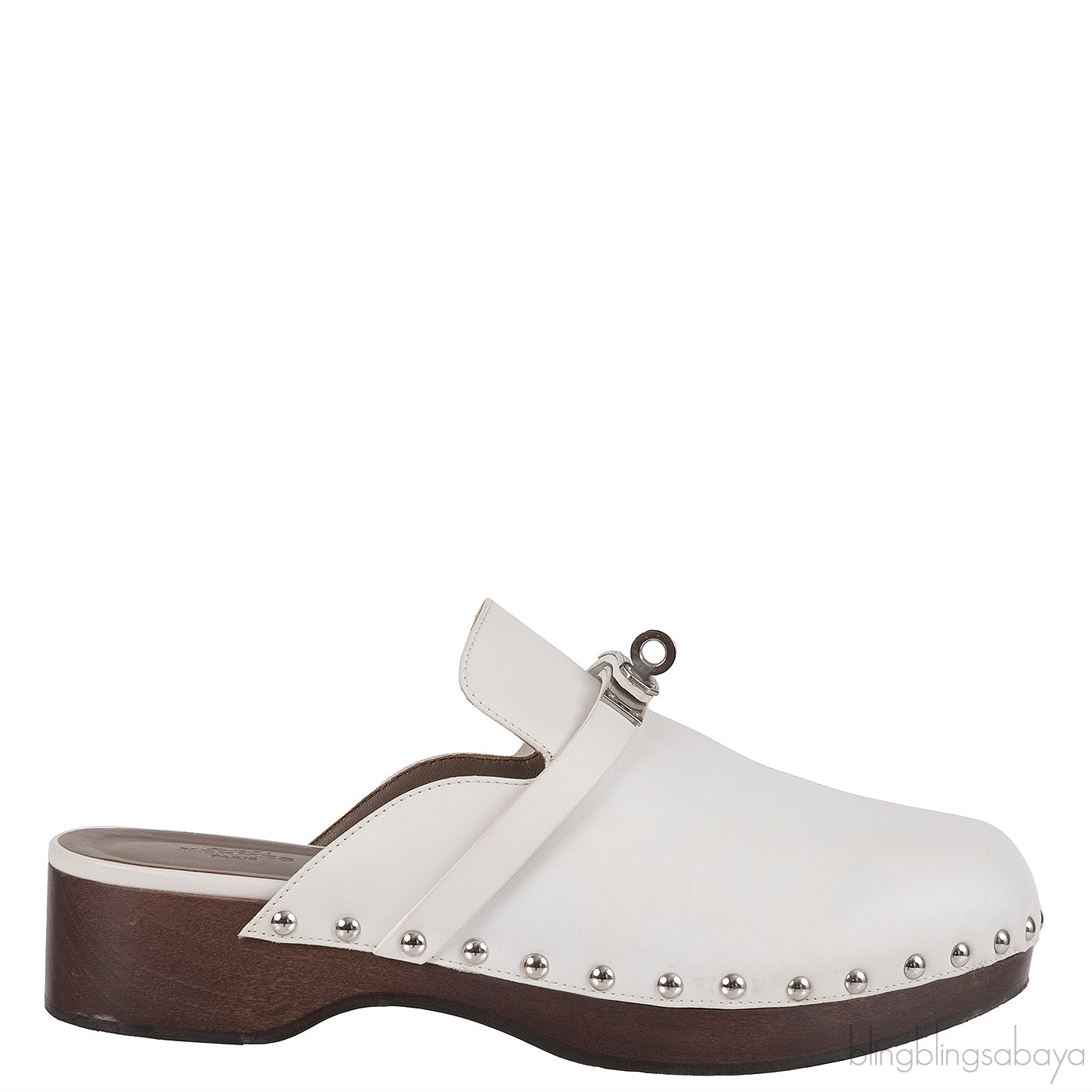 Hermes Carlota White Leather Mules