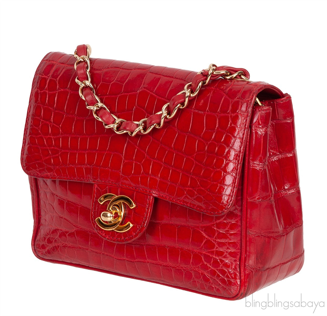 Vintage Red Crocodile CC Classic Mini Square Bag