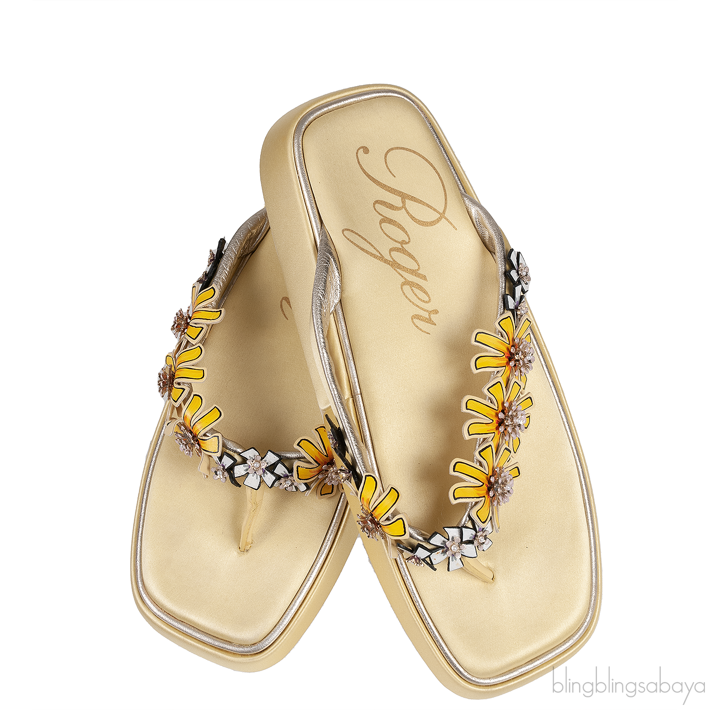 Roger Vivier Light Yellow Slide Blossom Platform Mule