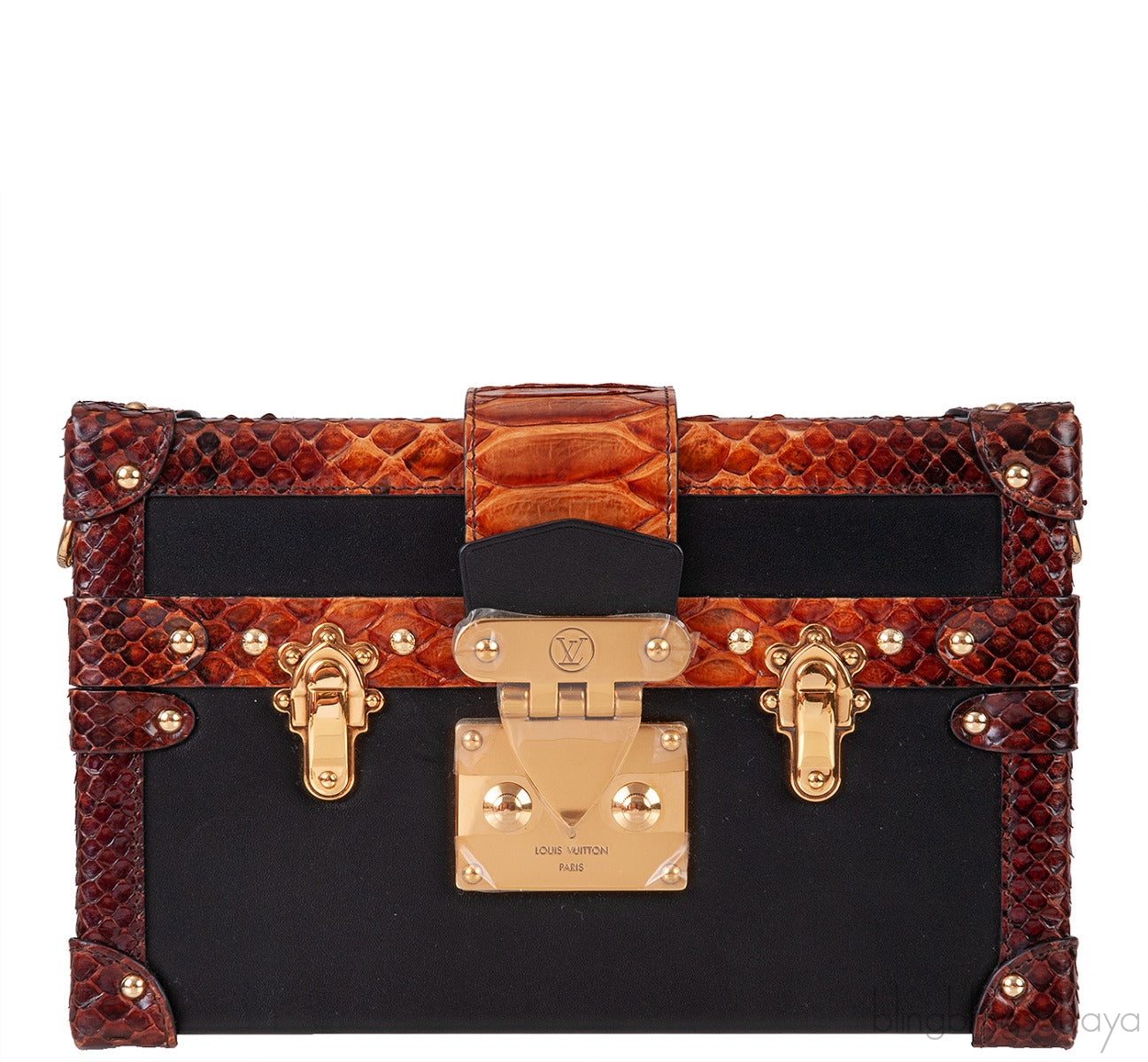 Black Leather Python Trim Petite Malle