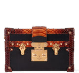 Black Leather Python Trim Petite Malle