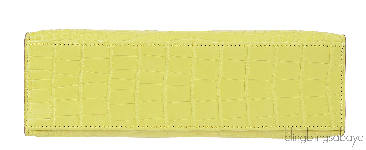 HERMES Kelly Pochette Matte Lime Alligator PHW