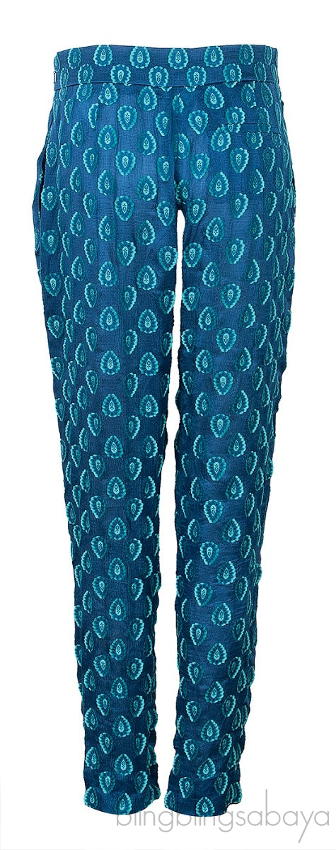 Cyan Blue Printed Trouser