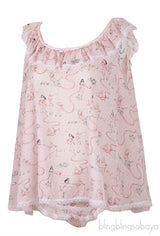 Light Pink Printed Ruffle Camisole Set