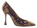 Gold Ruffled Printed Pointed Heels