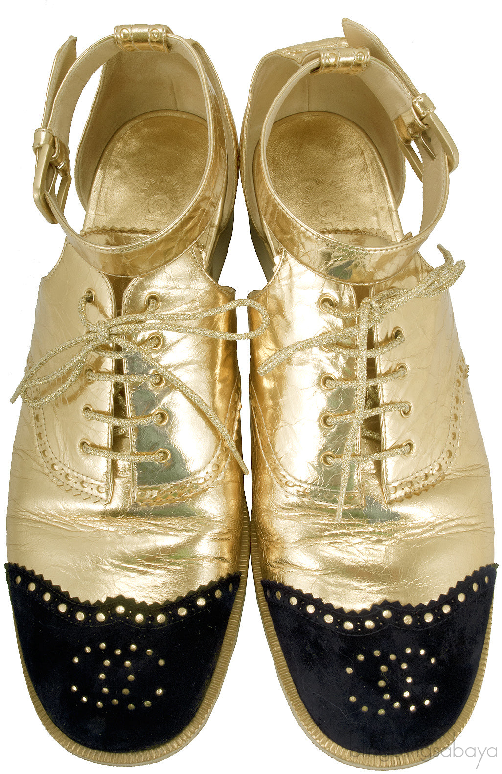 Metallic Gold Ankle Strap Brogue