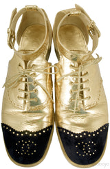 Metallic Gold Ankle Strap Brogue