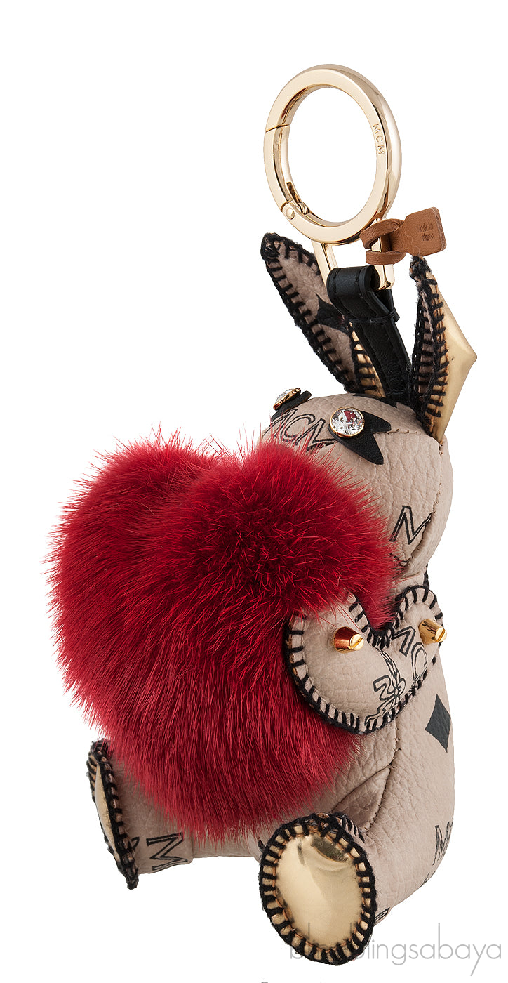 Printed Rabbit Heart Fur Charm