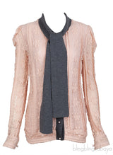 Flesh Lace Knit Self-tie Long Sleeve Blouse