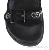 Gucci Black Crystal Embellished Monogram Pattern Sandals