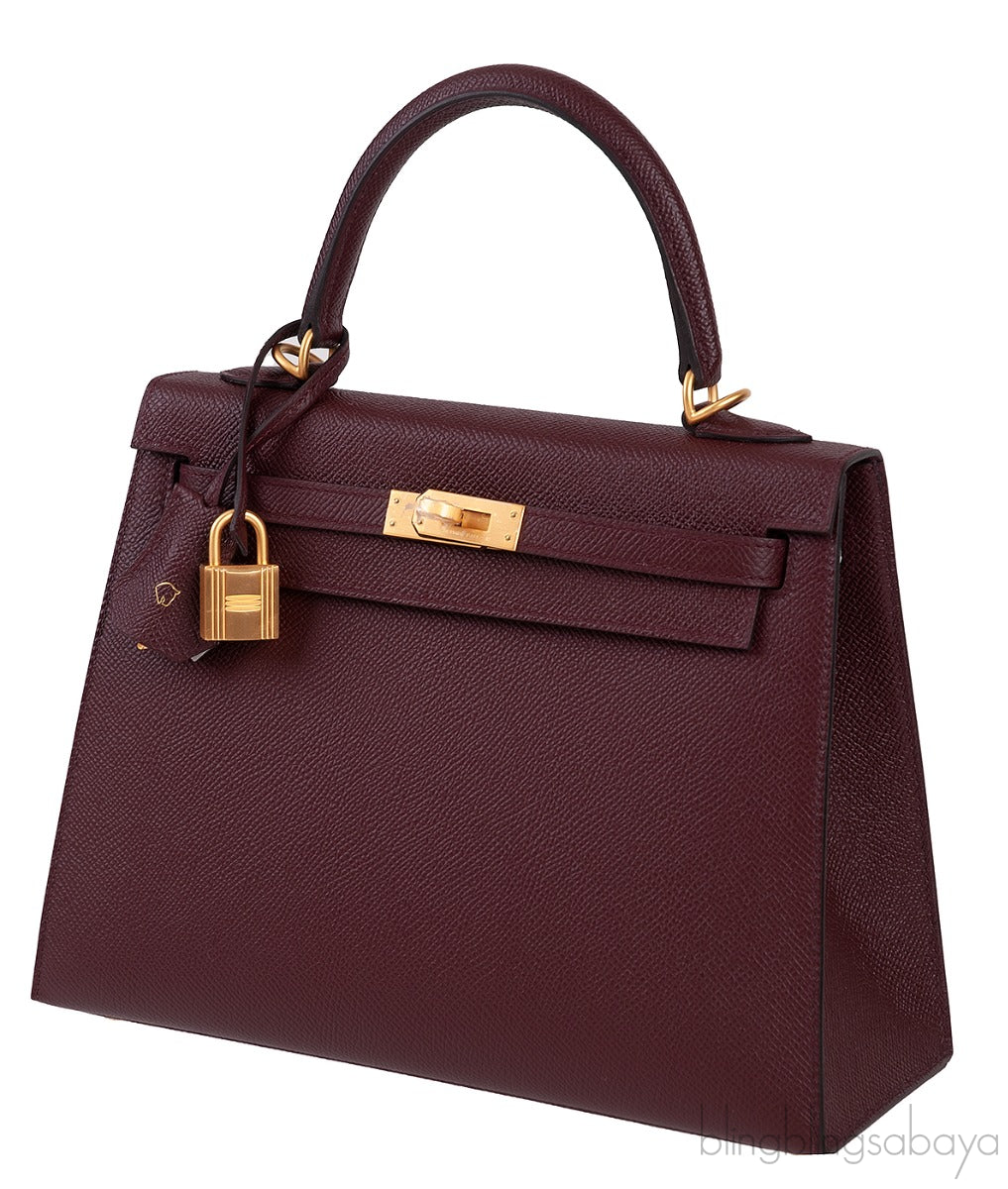 Hermes Special Order Kelly 25 Rouge and Gris Perle Epsom Sellier BGHW