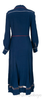 Blue Contrasting Trim Long Sleeve Dress
