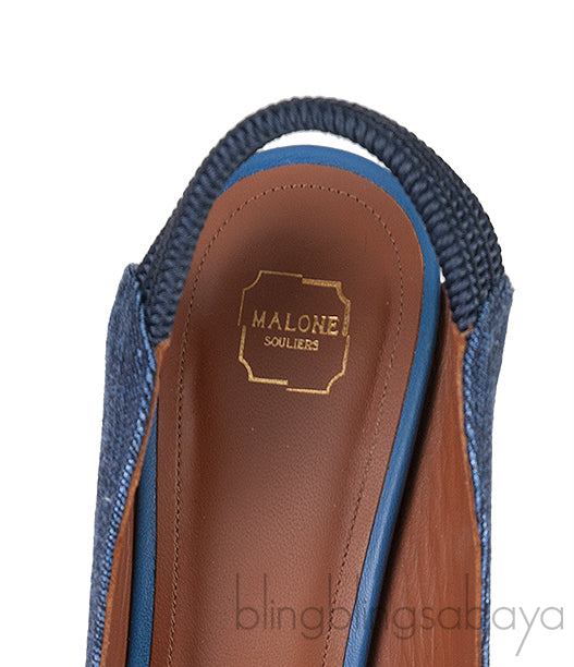 Malone Souliers Denim Pointed Toe Slingback Heels