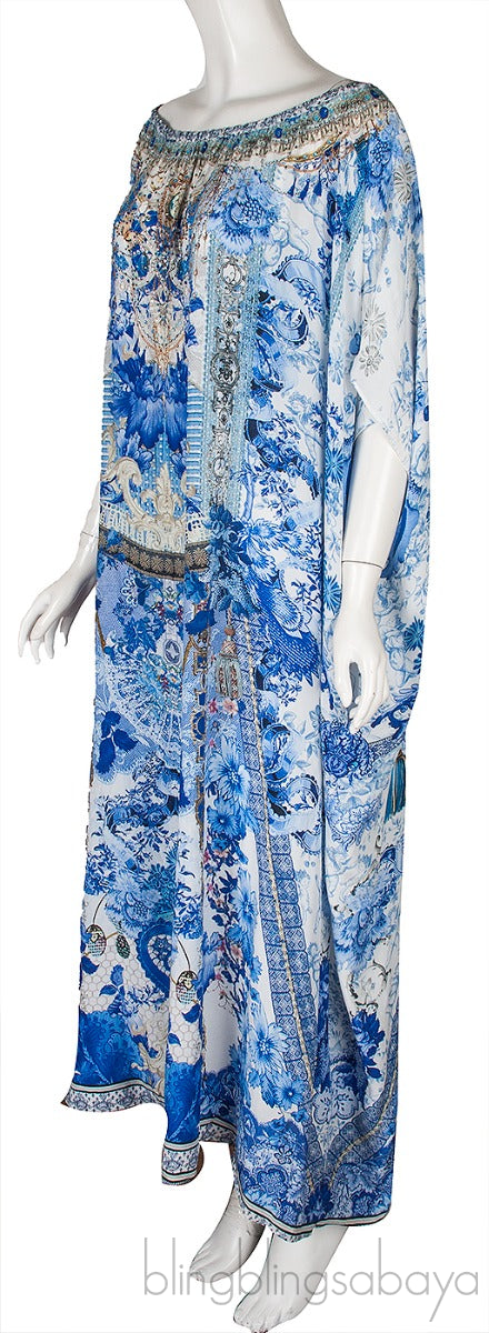 Blue Floral Print Kaftan Dress