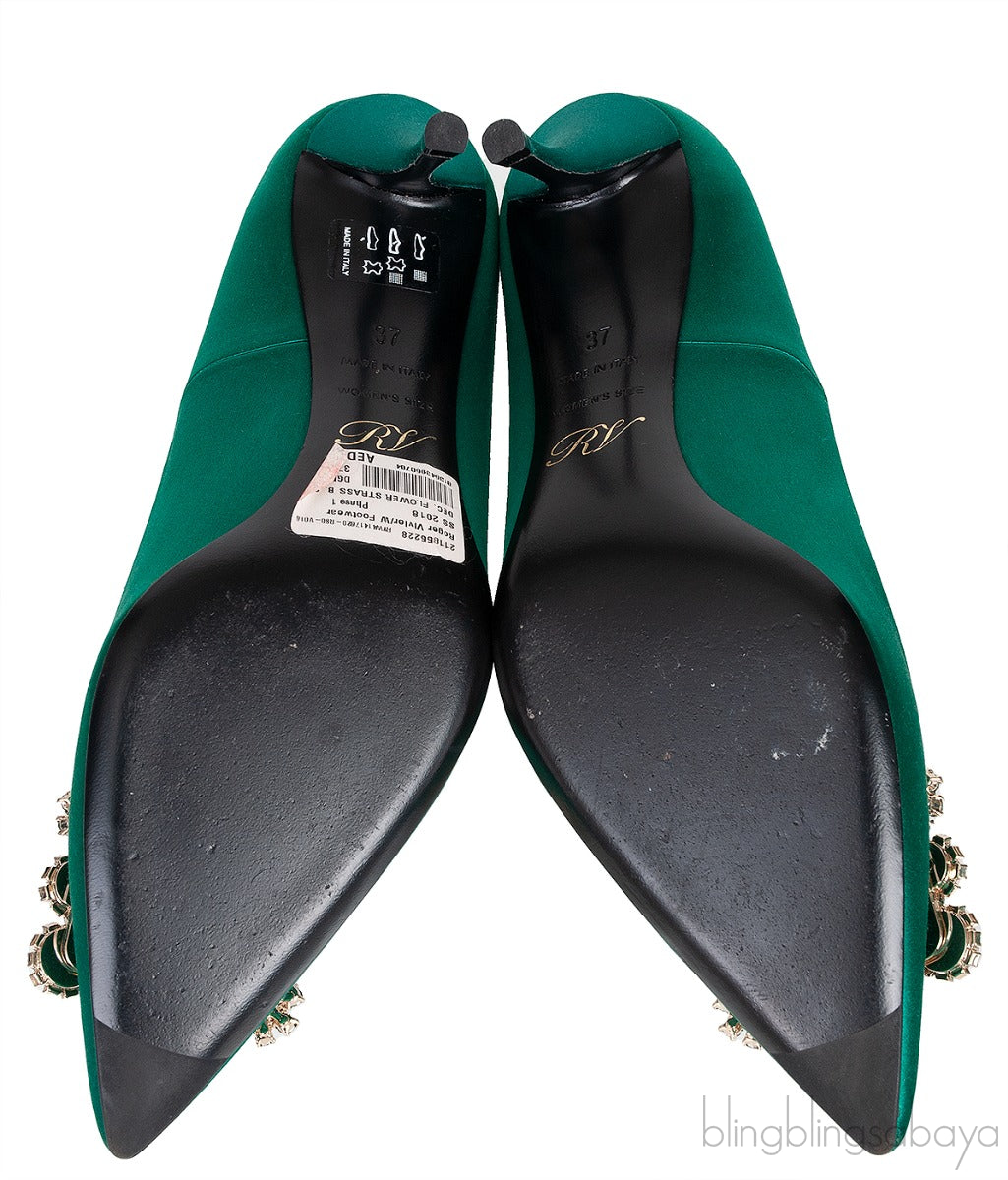Roger Vivier Emerald Green Floral Crystal Heels