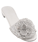 Camellia Floral Glitter Flat Mule