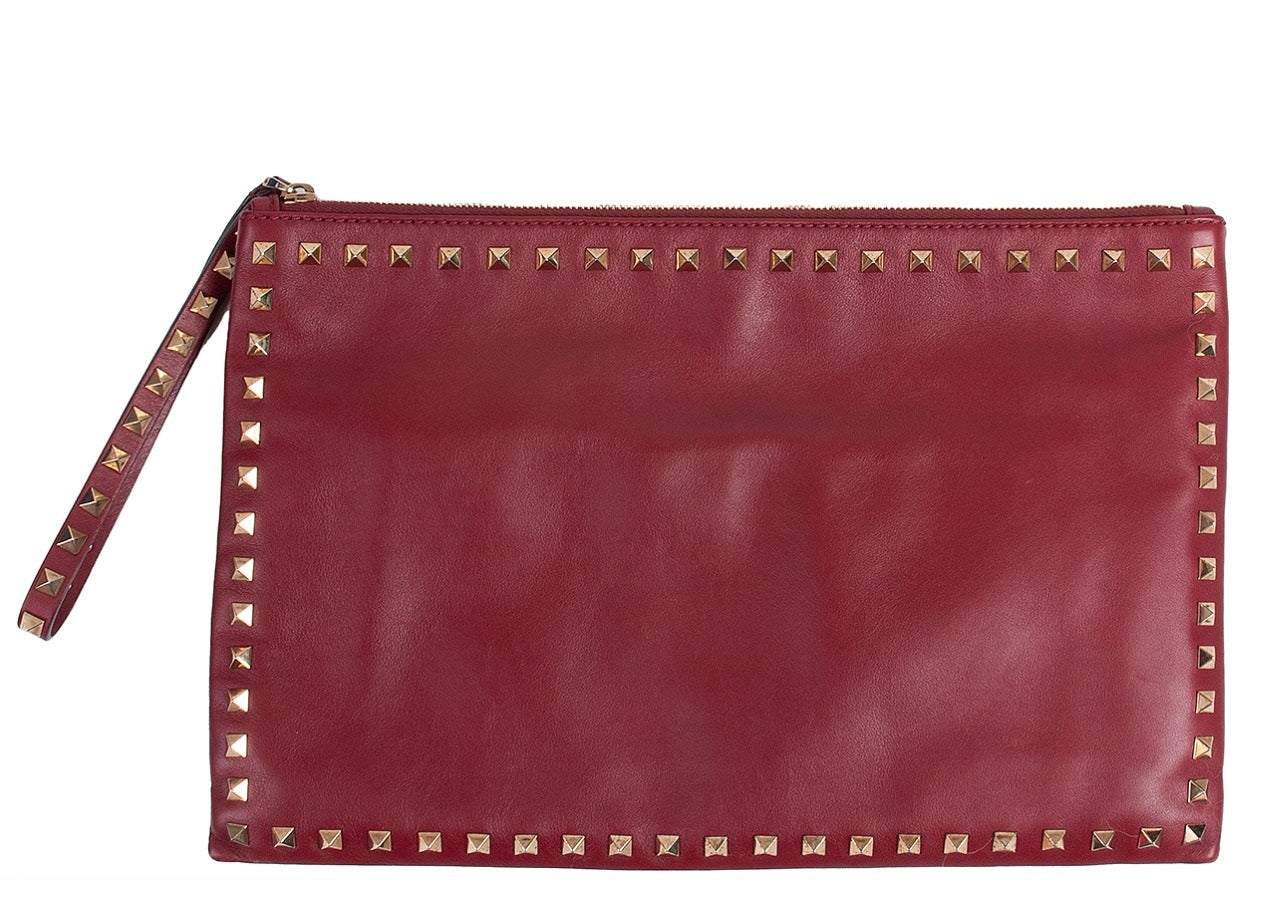 Dark Red Rockstud Large Clutch