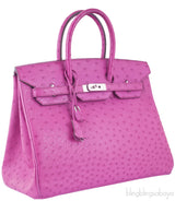 Birkin 35 Ostrich Fuchsia Pink PHW