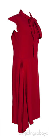 Red Bow Tie Neck Ruffle Trim Dress
