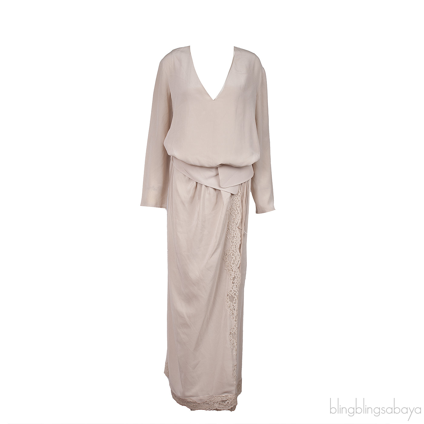 Chloe Albaster Long Sleeve Top and Lace Trim Maxi Skirt