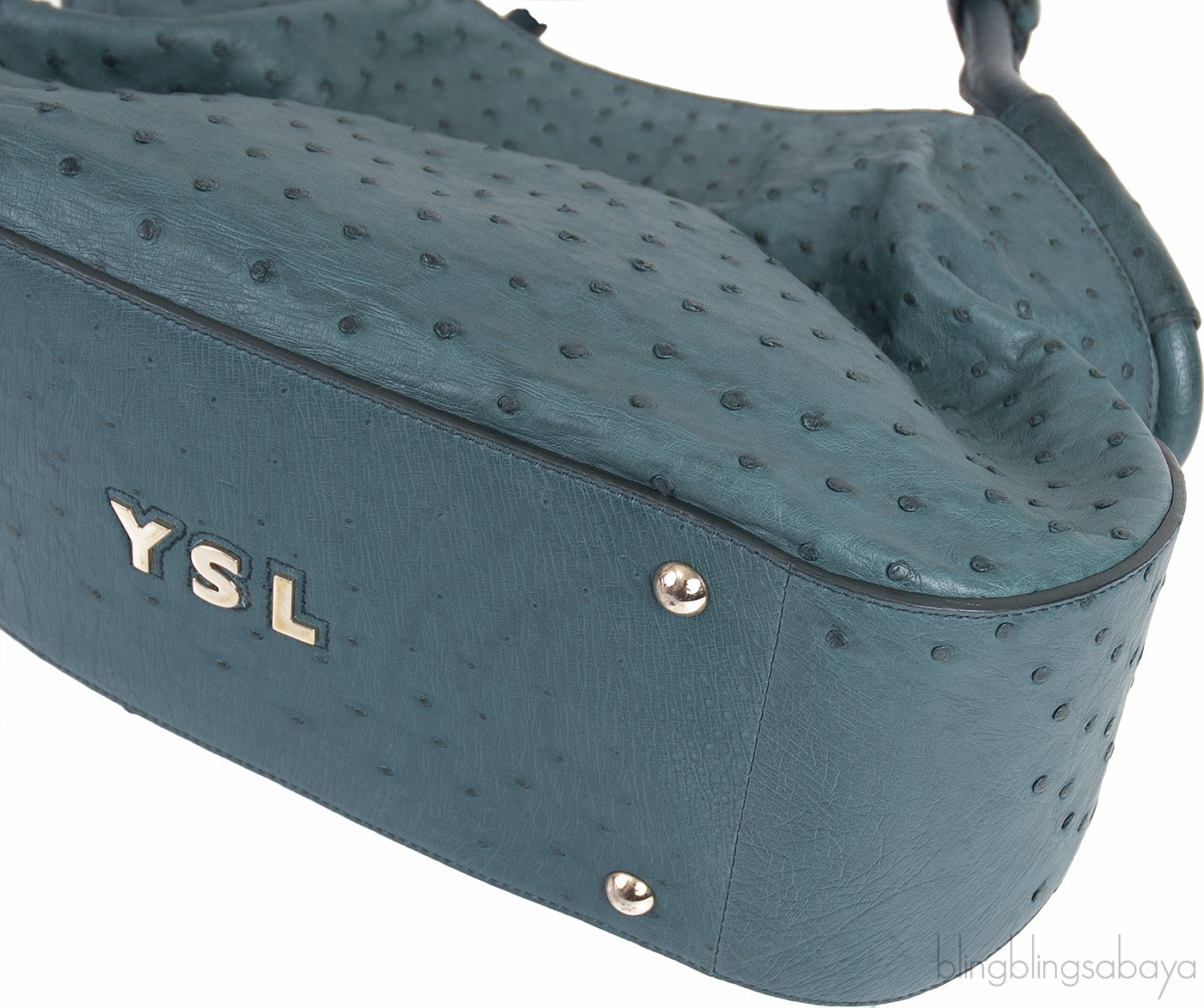 Yves Saint Laurent Green Ostrich Top Handle Bag