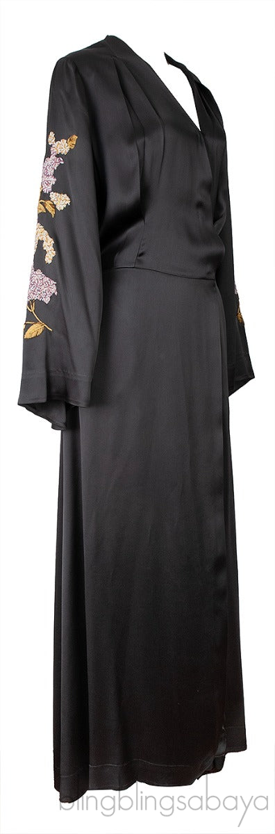 Grey Satin Embroidered Robe