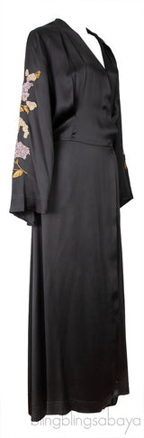 Grey Satin Embroidered Robe